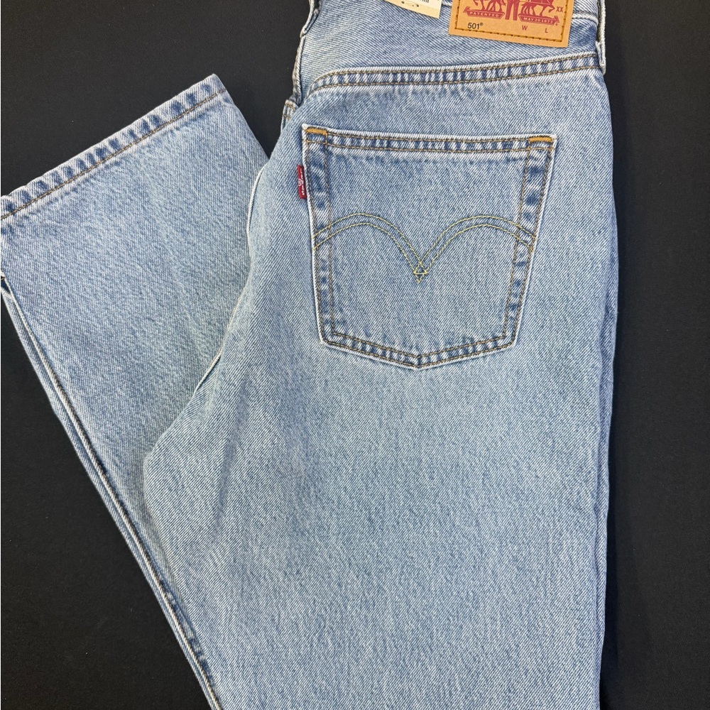 Levi's 501 Light Blue Denim Jeans with Leather Patch